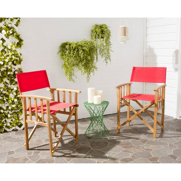 Safavieh Laguna Outdoor Patio Director Chair Set of 2 Natural Navy