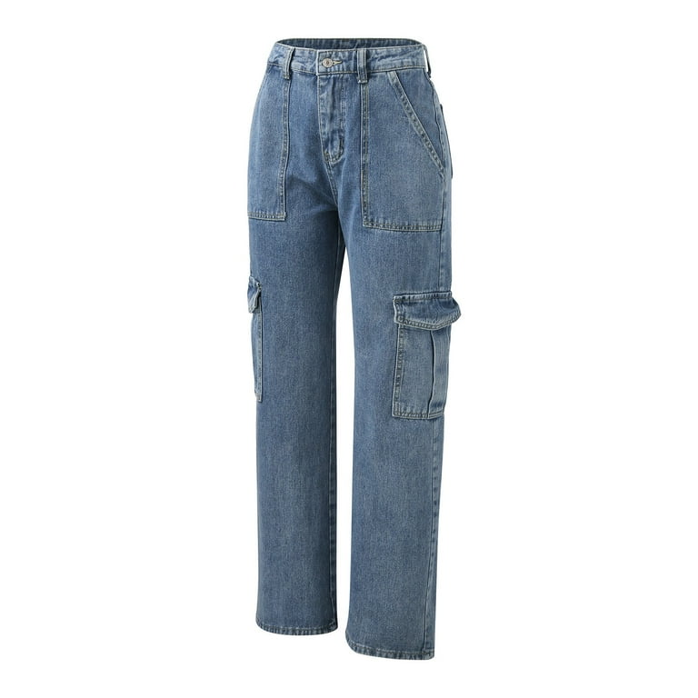 NIUREDLTD Women's Straight Leg Jeans High Rise Baggy Cargo NIUREDLTD Women's Straight Leg Jeans High Rise Baggy Cargo