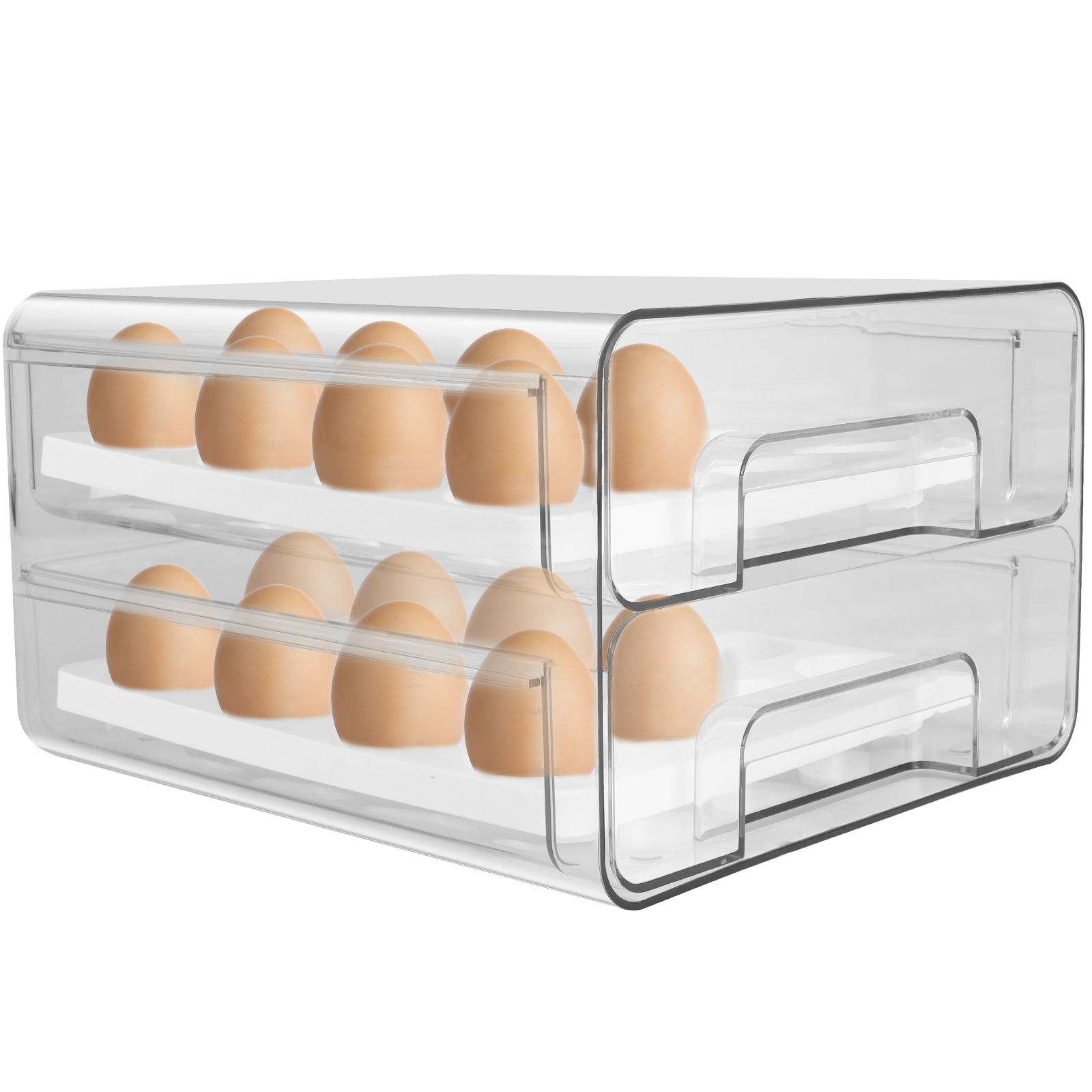 Keyohome 32Grid Egg Storage Box for Refrigerator Clear Double Layer
