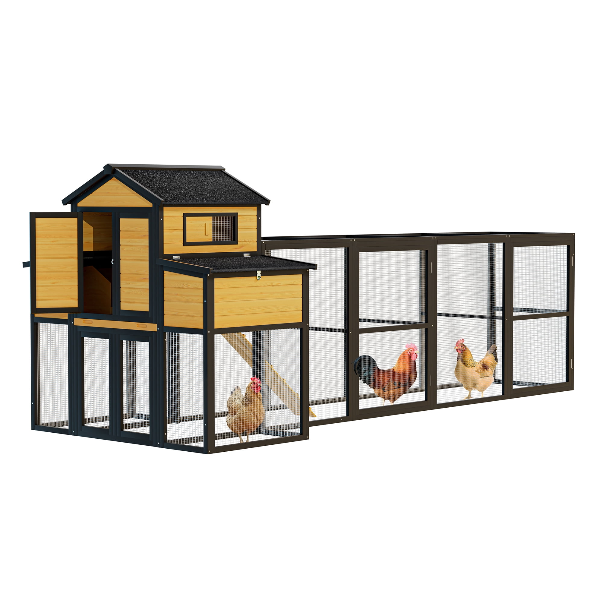MAYEERTY 150" Black Large Wooden Chicken Coop with Run, Nesting Boxes Pull-Out Tray Sliding Door for 4-6 Chickens
