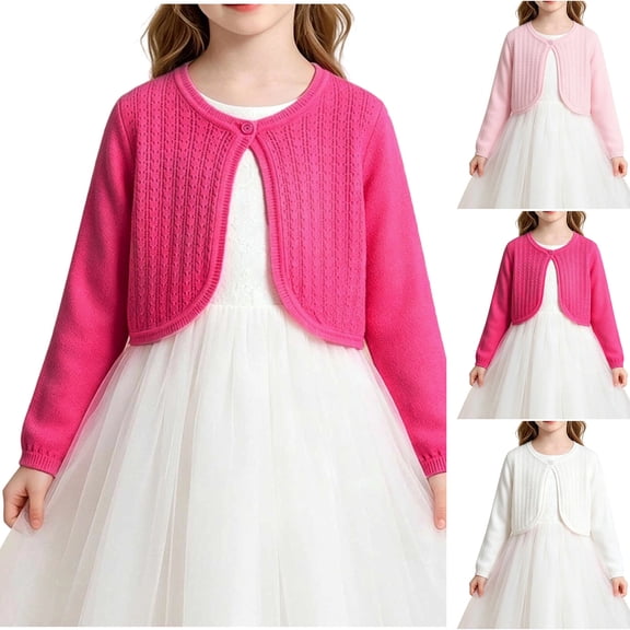 HAOTAGS Toddler Girls Knitted Cotton Cardigan (6M-8) Casual Long Sleeve One Button Lightweight Sweater Hot Pink Size 4T