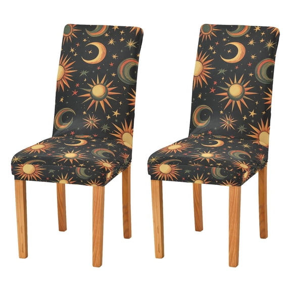 Yayeee 2 Pack Dining Chair Covers Stretch Parson Chairs Slipcovers Seat Protector, Sun Moon and Stars Pattern
