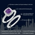 thumbnail image 2 of Gem Stone King 925 Sterling Silver Purple Amethyst and White Moissanite Wedding Engagement Ring Band Bridal Set for Women (1.49 Cttw, Cushion 6MM, Available in Size 5, 6, 7, 8, 9), 2 of 6