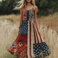 thumbnail image 2 of Flmaly vacation outfits for women High Waistband Women's Independence Day Patch Art Line Dress Floral American Flag Dresses Vacation Outfits, 2 of 4