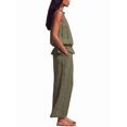 thumbnail image 3 of Women's Linen 2 Piece Outfits Sleeveless Ruffle Top Wide Leg Pants Summer Loungewear Beach Sets Green L, 3 of 8