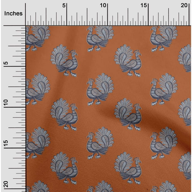 oneOone Cotton Poplin Fabric Peacock Block Print Fabric BTY 56 Inch Wide