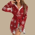 thumbnail image 2 of Women's Long Sleeve Plush Bathrobe - Winter Warm Christmas Printed Homewear, Fuchsia, M, 2 of 5