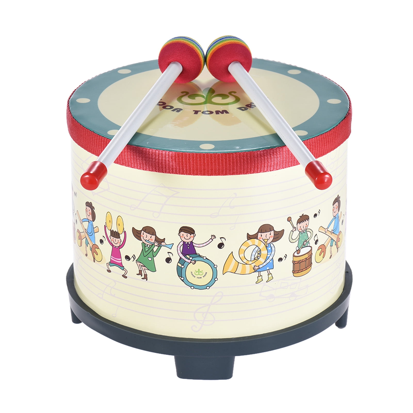 Panda Drum Kids Floor Drum - 8" Wooden Tom Drum With 2 Mallets (Ages 3+) Toy Drums For Toddlers 1-3