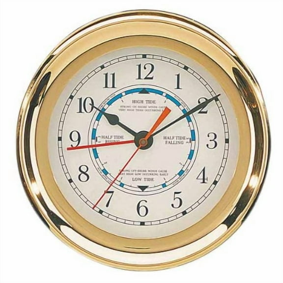 07.5 Inches Solid Brass Polished Time & Tide Clock (White Numeric Dial)