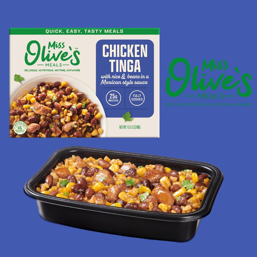 Miss Olive’s Ready Meals Variety Pack – 10 Pack (2 of Each Flavor) – Savory Entrées Including Tinga, Tikka, Teriyaki, Pasta Fagioli & Chicken Parm – Heat & Serve Microwave Meals, Larger Portions