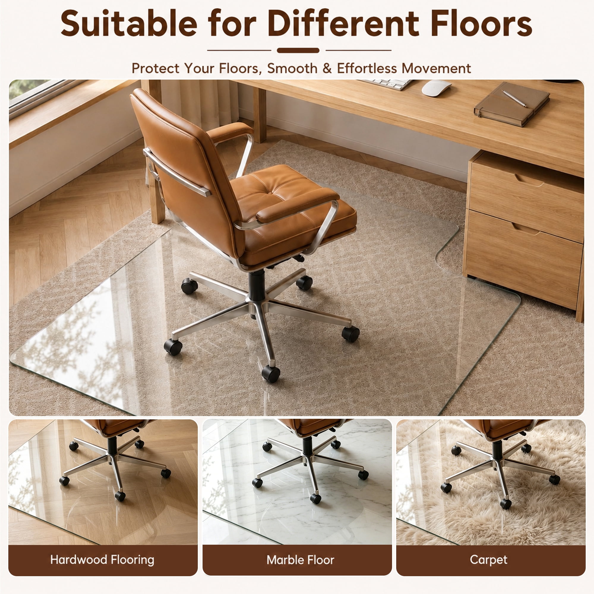 36X47 Inch Clear Irregular Tempered Glass Chair Mat, Heavy Duty Floor Protector with High Strength & Scratch Resistance for Home Office