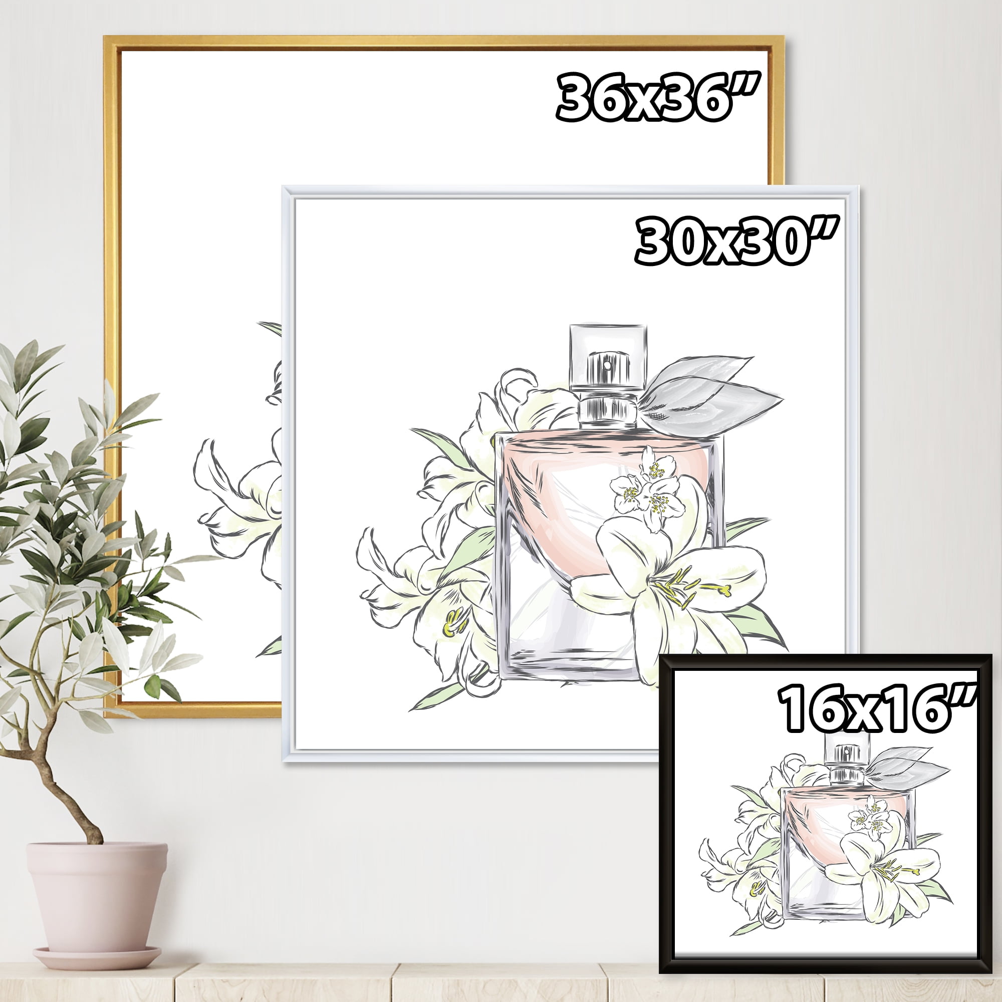 Designart 'Bouquet of Flowers and Perfume Bottle II' Traditional Framed Canvas Wall Art Print