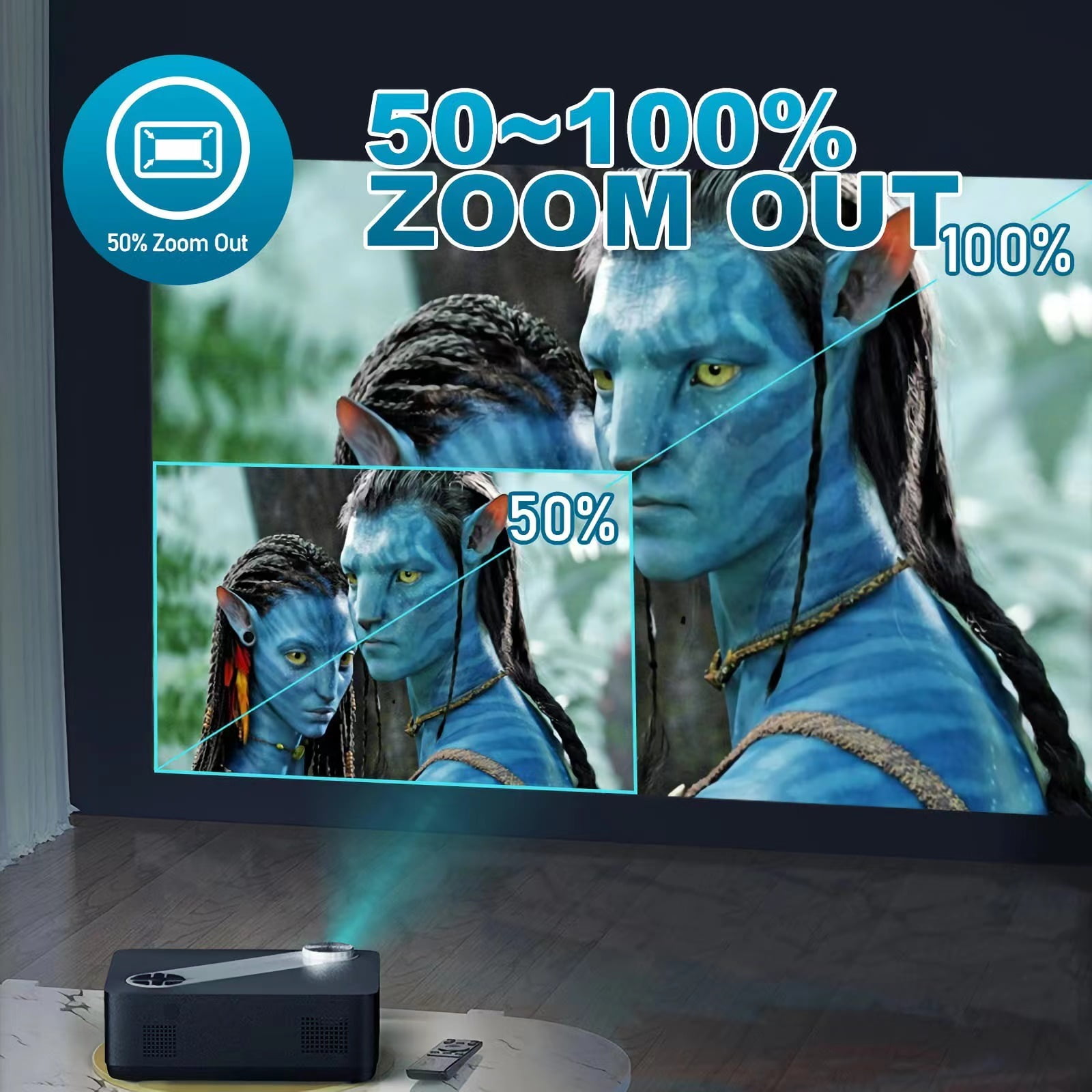 JIMTAB 2025 M22 Projector 5G Wifi 1080P Native Projector, 4K Support 520 ANSI 13500L Short Throw 5G Projector Compatible with Tvbox, Laptop, iPhone and Android