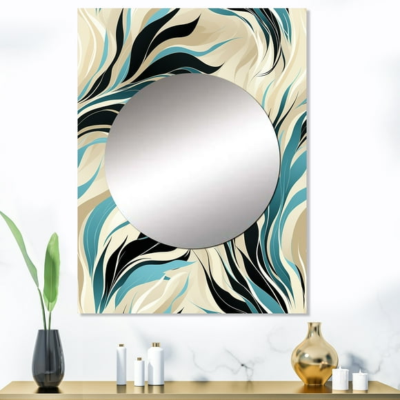 Designart "Oceanic Whispers" Abstract Mirror Wall Decor - Modern Teal Abstract Large Mirror For Wall Art Decor - 40" x 30" Inch