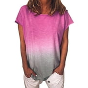 DYMADE Women Gradient Color Print T-shirt Plus Size Summer Tops
