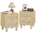 thumbnail image 2 of LAZZO Wooden Nightstands Set of 2 with Rattan Drawers, Bedroom Bedside End Tables, Natural Wood, 2 of 9
