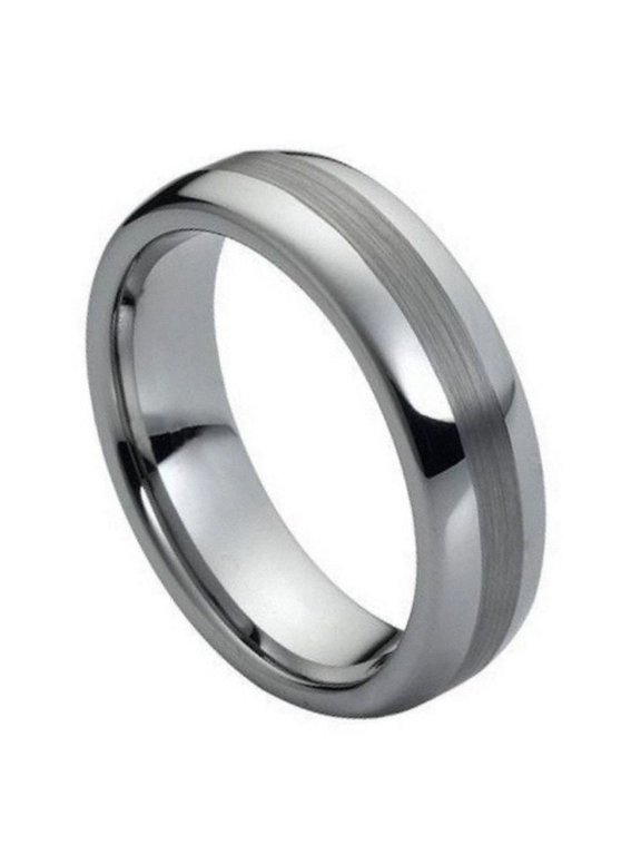 Custom Personalized Engraving Wedding Band Ring Set for Him & Her - 6mm Polished Shiny with Brushed Center