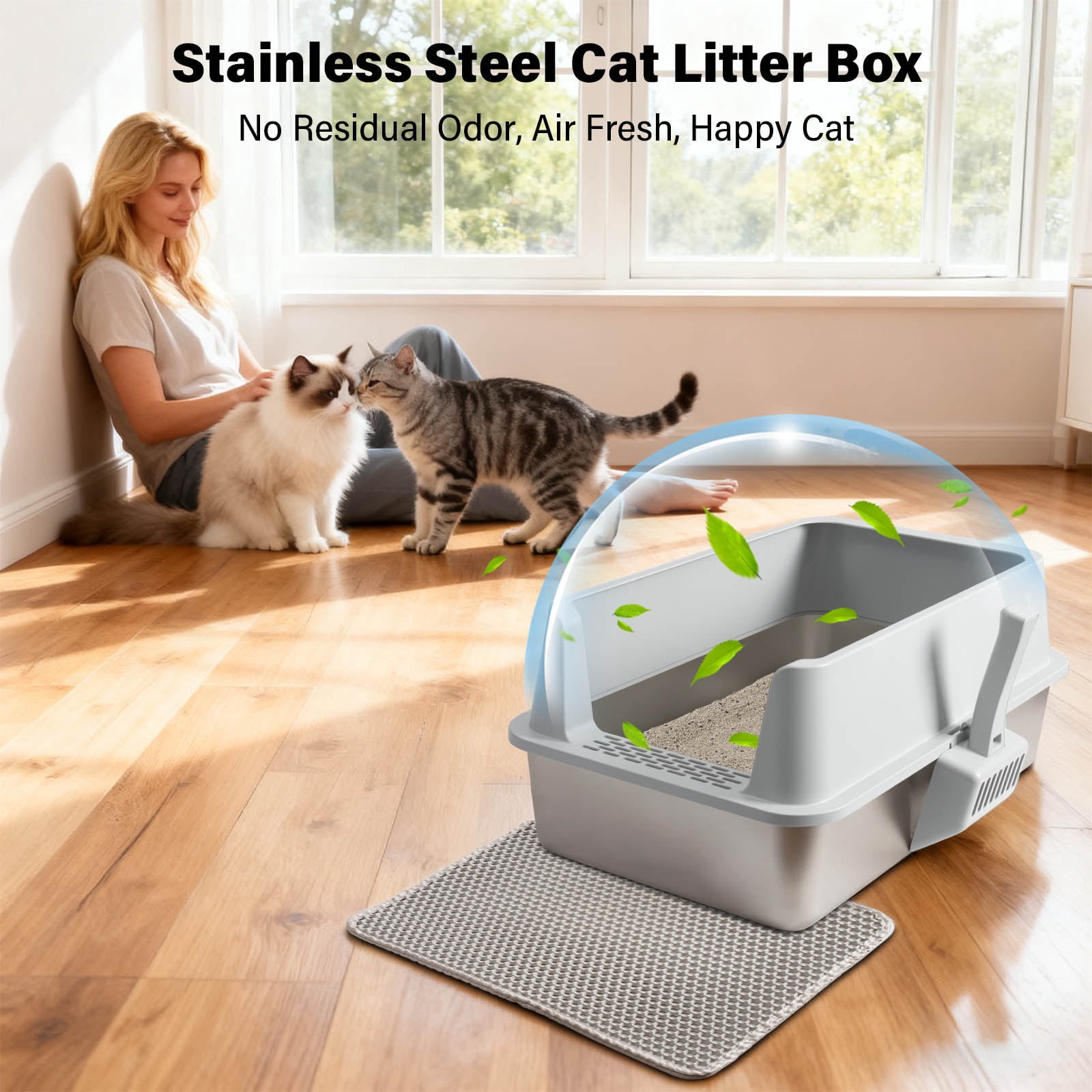 NYUTU Stainless Steel Litter Box with Lid - Metal Cat Litter Box Cat Litterbox  Pet Toilet Supplies for Cat,No Stick Easy Clean-No Smell