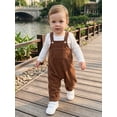 thumbnail image 3 of RUINIXCW Newborn Baby Boy Girl Fall Winter Clothes Infant Baby Boys Girls 2 Pieces Outfit Solid White Long Sleeve Romper Front Pocket Bib Overall Suspender Pants and Set, 3 of 8