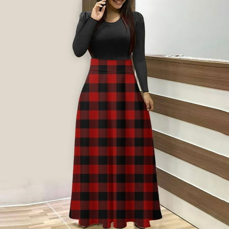

jsaierl Christmas Dresses Women Long Sleeve Crewneck Cocktail Sundress Holiday Graphic Patchwork A Line Dresses Casual Tunic Dress Christmas Gift for Women 2022