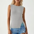 thumbnail image 2 of GPOECD Women's Asymmetric Button Side Slit Sleeveless Boat Neck Knit Sweater Vest Ribbed Design for Stylish Layering Grey,M, 2 of 7