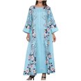 thumbnail image 1 of Funicet Robe Longue pour Femmes Été, Robe à Manches Longues, Mode Décontractée Imprimée à Manches Longues Col Rond Robe Cheville, Robe d'Été Décontractée pour Femmes, Robe à Manches 3/4 pour Femmes, 1 of 7