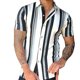 thumbnail image 1 of Camisas Hombre Hombres manga corta primavera verano casual rayas impresas camisas top blusa camisas (Black, L), 1 of 4
