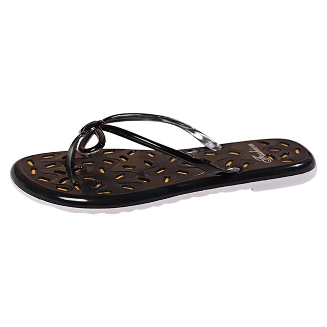 Bmisegm Women Sandals Fashionable New Pattern Bow Decoration Thick Bottom Flat Bottom Comfortable Summer Beach Slippers Sandals Women Summer Black 8.5