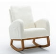 thumbnail image 2 of Polyester Fabric Rocking Chair with Side Pocket Mid-Century Modern Nursery Rocking Armchair Upholstered Tall Back Accent Glider Rocker for Living Room(White Teddy), 2 of 8