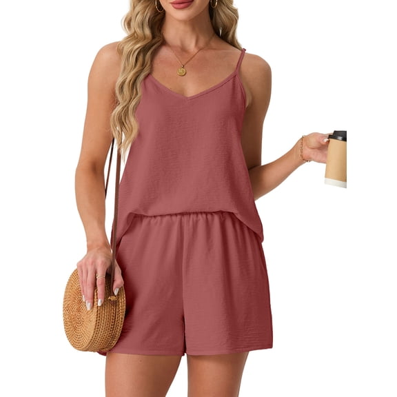 Cueply 2 Piece Lounge Sets for Women Summer Outfits V Neck Tank Top Matching Shorts Sets with Pockets