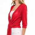 thumbnail image 4 of Women Crop Cardigan Sheer Mesh Shrug for Dress Bolero Tie Front 3/4 Sleeve Tops Red L, 4 of 6