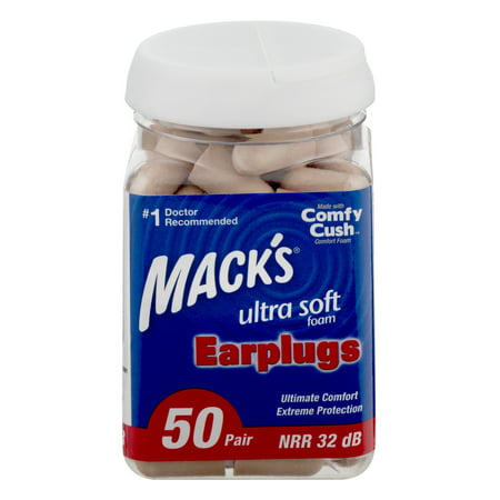 Mack's Safesound Ultra Soft Foam Earplugs, Tan, 50 (Best Earplugs For Sleeping On A Plane)
