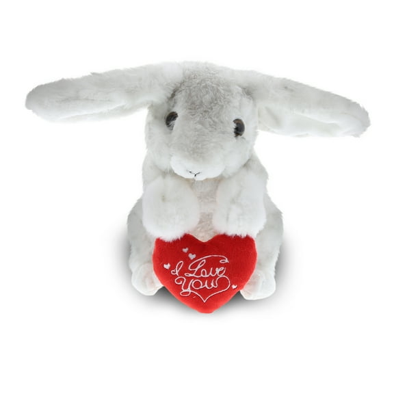 DolliBu I Love You Heart Gray Sitting Rabbit Plush - 6.5 inches