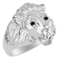 thumbnail image 4 of RYLOS 14K White Gold Lion Head Ring;  Black Diamonds Eyes & Gemstone  in Mouth Fun Designer Rings - Blue Topaz Mens Jewelry Size 10, 4 of 9