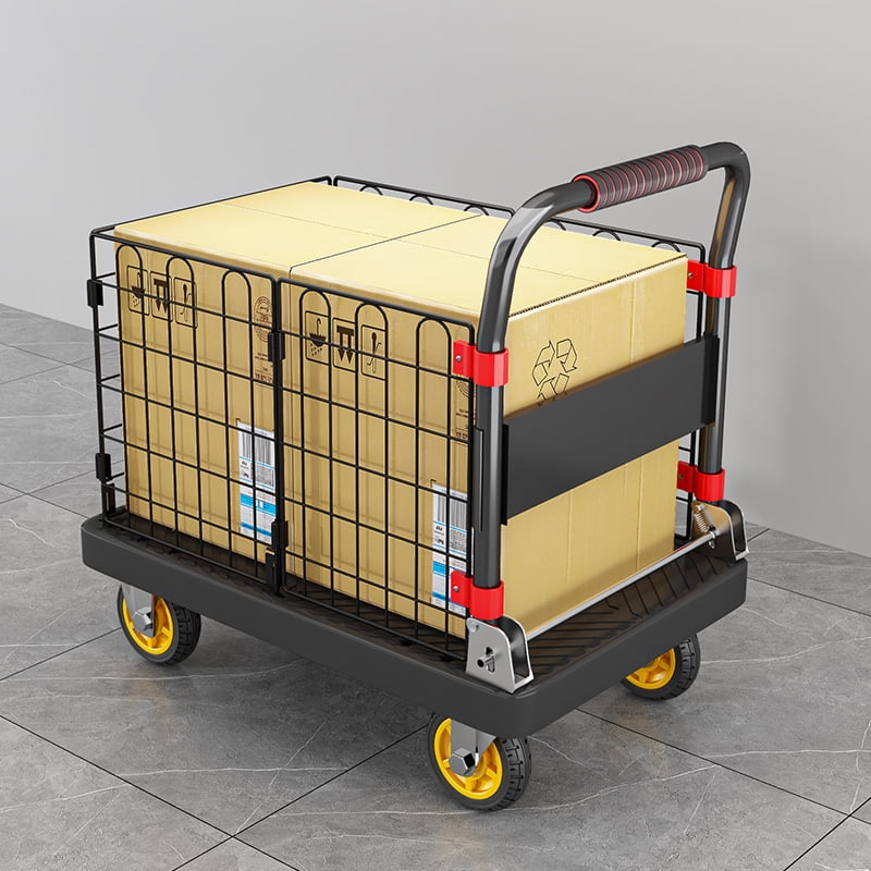 VAETTLO 650lbs Foldable Hand Truck with Cage, Heavy Duty 2-in-1 Platform Cart for Moving & Warehouse