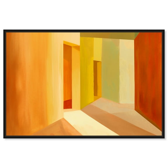 Modern Orange Modern Color Block Geometric Canvas Wall Art by Art Remedy, Black Floater Frame, 15"x10"