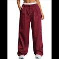 thumbnail image 2 of Pantalones A Rayas para Mujer, de Color Block, Cintura Alta, Pierna , Informales, para Trabajo y Oficina. Rojo Vino XXL, 2 of 9