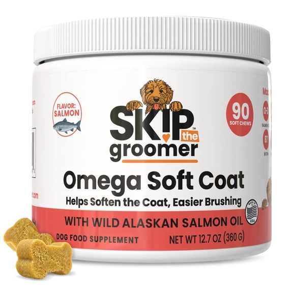 Skip The Groomer Omega Soft Coat Dog Chews, Wild Alaskan Salmon Oil for Dogs, Salmon Flavor, 90 Count Jar