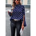 thumbnail image 2 of High Neck Spotted Print Dolman Sleeve Classic Blouse for Women Navy Small, 2 of 5