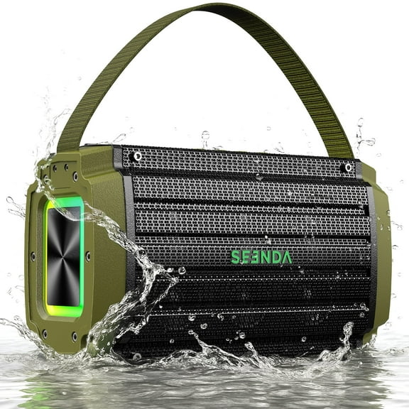 Seenda Bluetooth Speaker, 80W, Subwoofer, RGB Lights, 10H Playtime, IPX6 Waterproof Portable Wireless Speaker with Handle for Outdoors, Camping, Beach