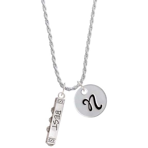 Delight Jewelry Silvertone Best Friends Forever Bar Silvertone Script Initial Disc - N - Charm Necklace, 20"+3"