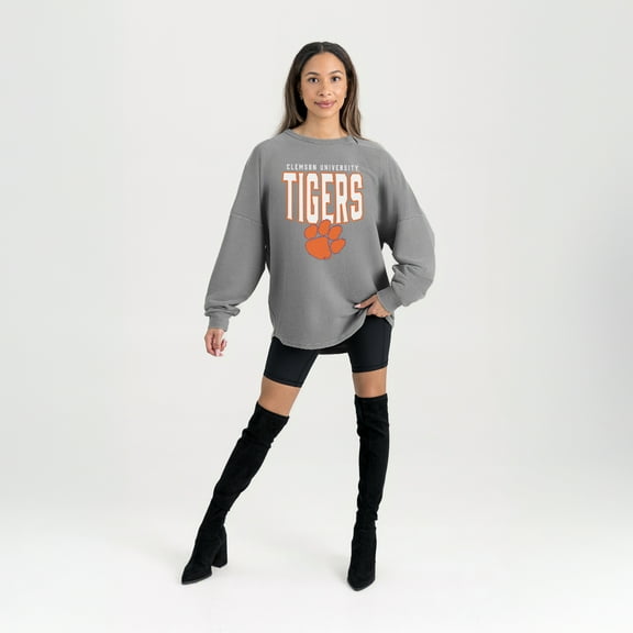 Women's Gameday Couture Gray Clemson Tigers Oversized Pure Motion Corded Sweatshirt