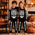 thumbnail image 3 of Halloween Pajamsa Sets Skeleton Print Home Wear Outfits Set 2pcs Long Sleeve Top Matching Pants Cozy Fall Winter Sleepwear, 3 of 8