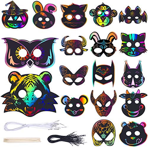 42 Set Magic Scratch Art Rainbow Scratch Paper Animal Masks with 18  Different Types Face Masks Elastic Cords Scratching Tool for Animal  Birthday Party Halloween Dress-Up DIY Gift | Walmart Canada