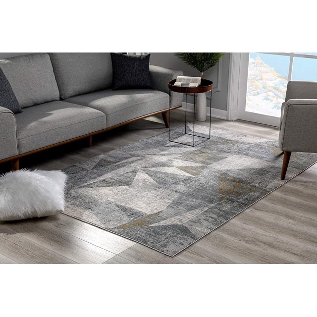 homeroots home decor 391734 8’ x 11’ Gray Distressed Prism Modern Area Rug