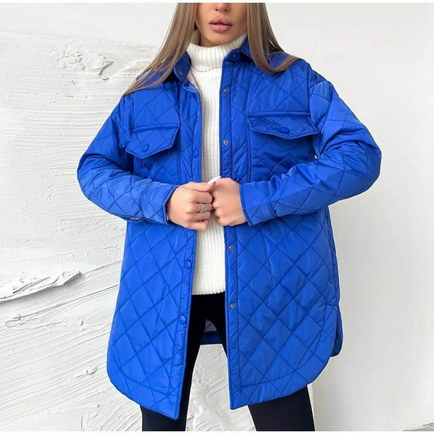 Chaqueta de algodón con solapa larga, suelta, cálida, con rejilla de diamantes, chaqueta de algodón gruesa versátil para mujer