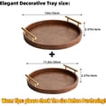 thumbnail image 6 of MODE HOME Modern Round Tray Set of 2, Crocodile Leather Decorative Trays with Polished Gold Handles for Coffee Table, Ottoman & Home Decor - Brown, 6 of 7