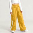 thumbnail image 5 of Teen Girls Cargo Pants Baggy Straight Wide Leg Track Sweatpants Striped Joggers with Pockets Athletic Streetwear Yellow 7-8 Years, 5 of 6