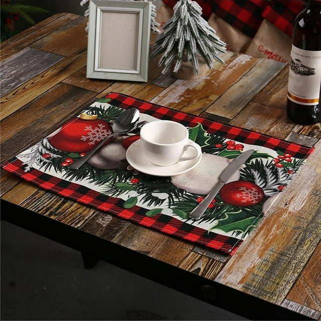 Prix Réduit!Timifises Tapis de Repas Imitation Lin de Noël, Tapis de Table à Manger Imprimé Arbre de Noël Vert, Tapis de Repas Occidental, Tapis d'Isolation de Cuisine