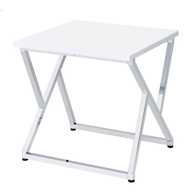 Furniture of America Mergo Table d'Appoint Carrée en Bois Chromé et Blanc